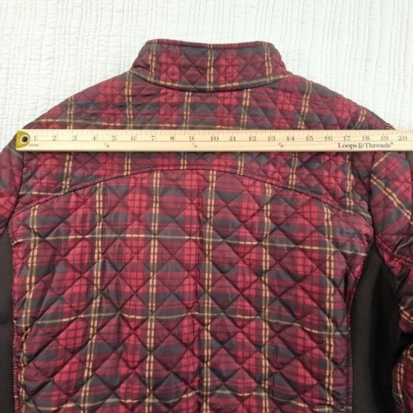 Women's Full Zip Puffer Jacket 3X (22W-24W) Maroon Plaid EUC Snap Pockets LS - Picture 11 of 14